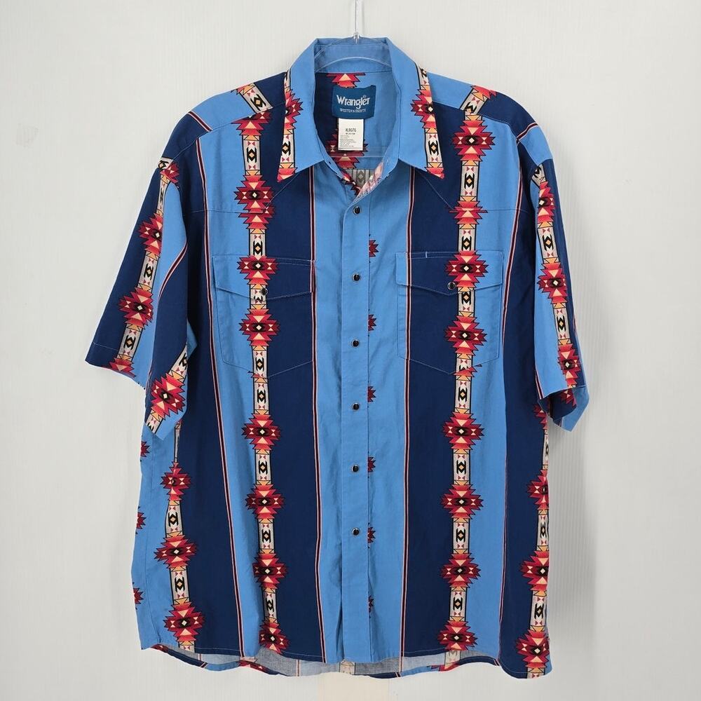 Vintage 90s Wrangler Western Southwestern Snap Button Shirt Cotton Size XL